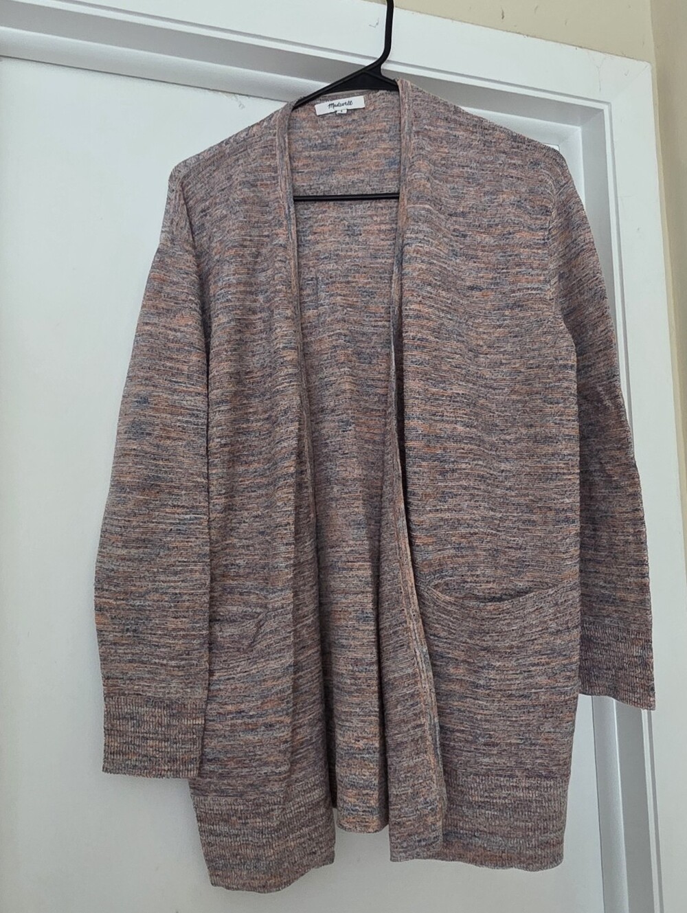 Madewell EUC Multicolor Open-Front Knit Cardigan in Heathered Peach and Blue
